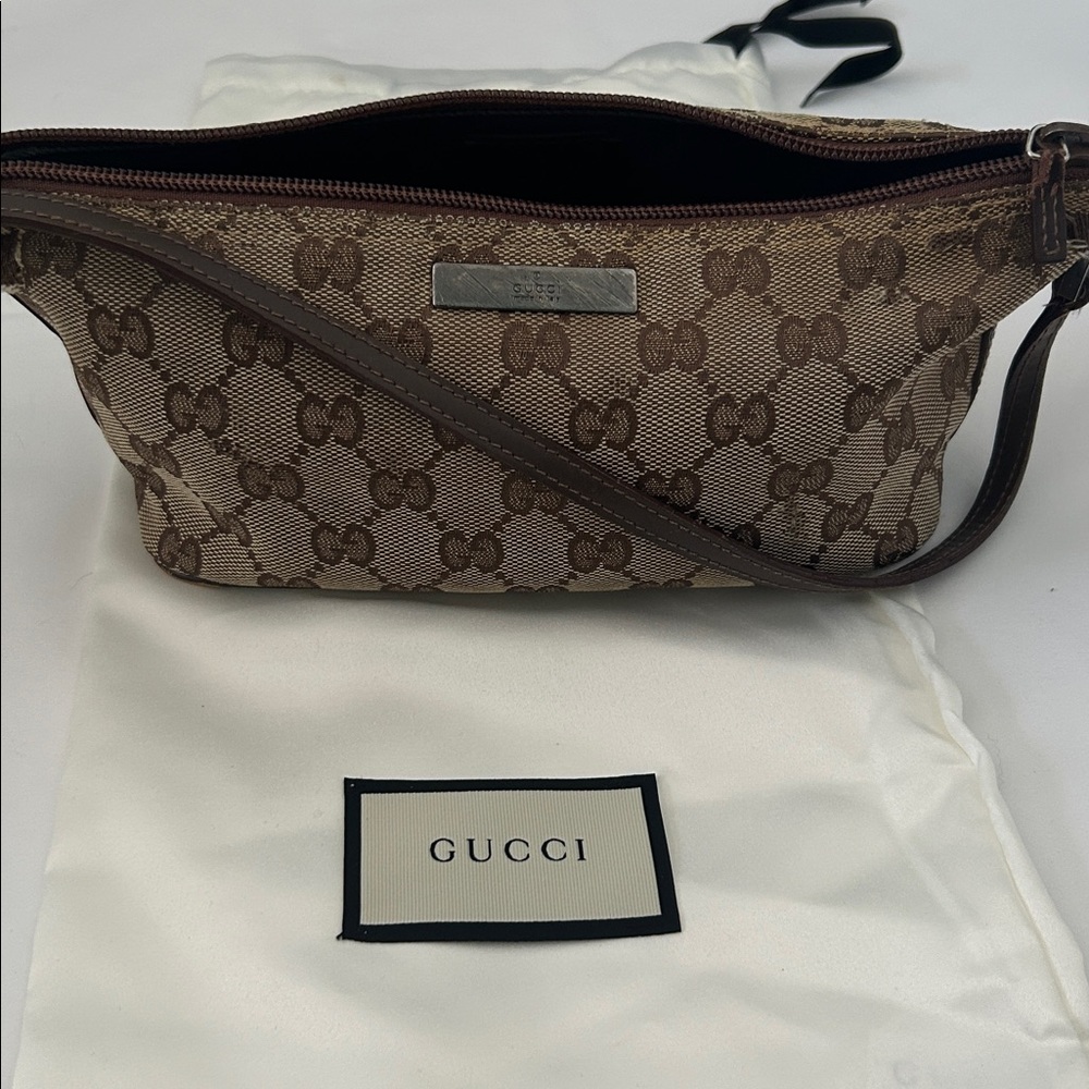 Gucci Brown Monogram Shoulder Pouchette Boat Bag